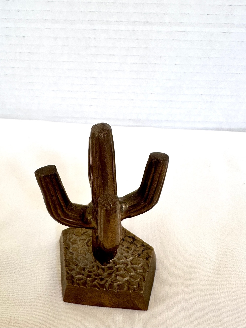 Vintage MCM Solid Brass Saguaro Cactus Paperweight Ring Holder Made in India